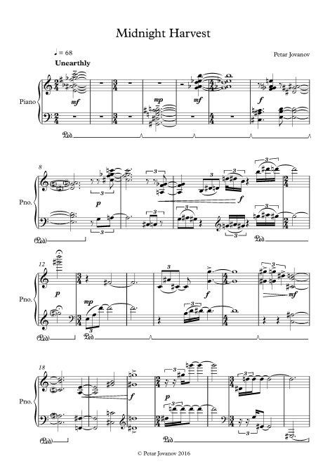 © Petar Jovanov, Midnight Harvest (bars 1-24) - Atonal clusters
